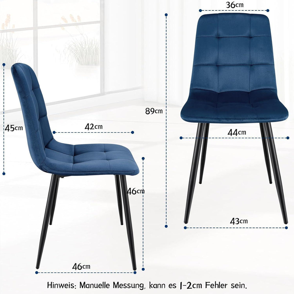 8x Esszimmerstuhl Dunkelblau, Samt & Metallfuß, Ergonomisch