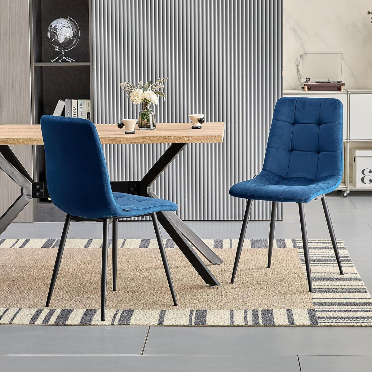 8x Esszimmerstuhl Dunkelblau, Samt & Metallfuß, Ergonomisch