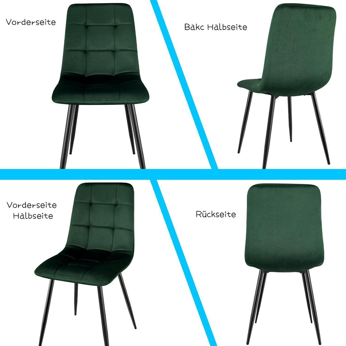 Gepolsterte Esszimmerstühle 2er Set Dunkelgrün Samt & Metallfuß