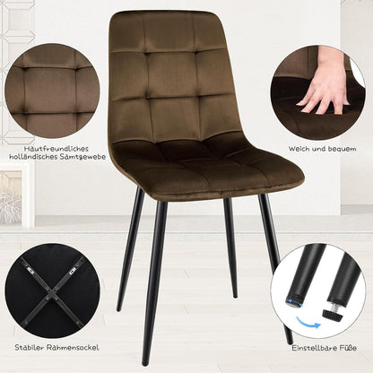 Esszimmerstühle 6er Set, Samt, Braun – Ergonomisch & Robust
