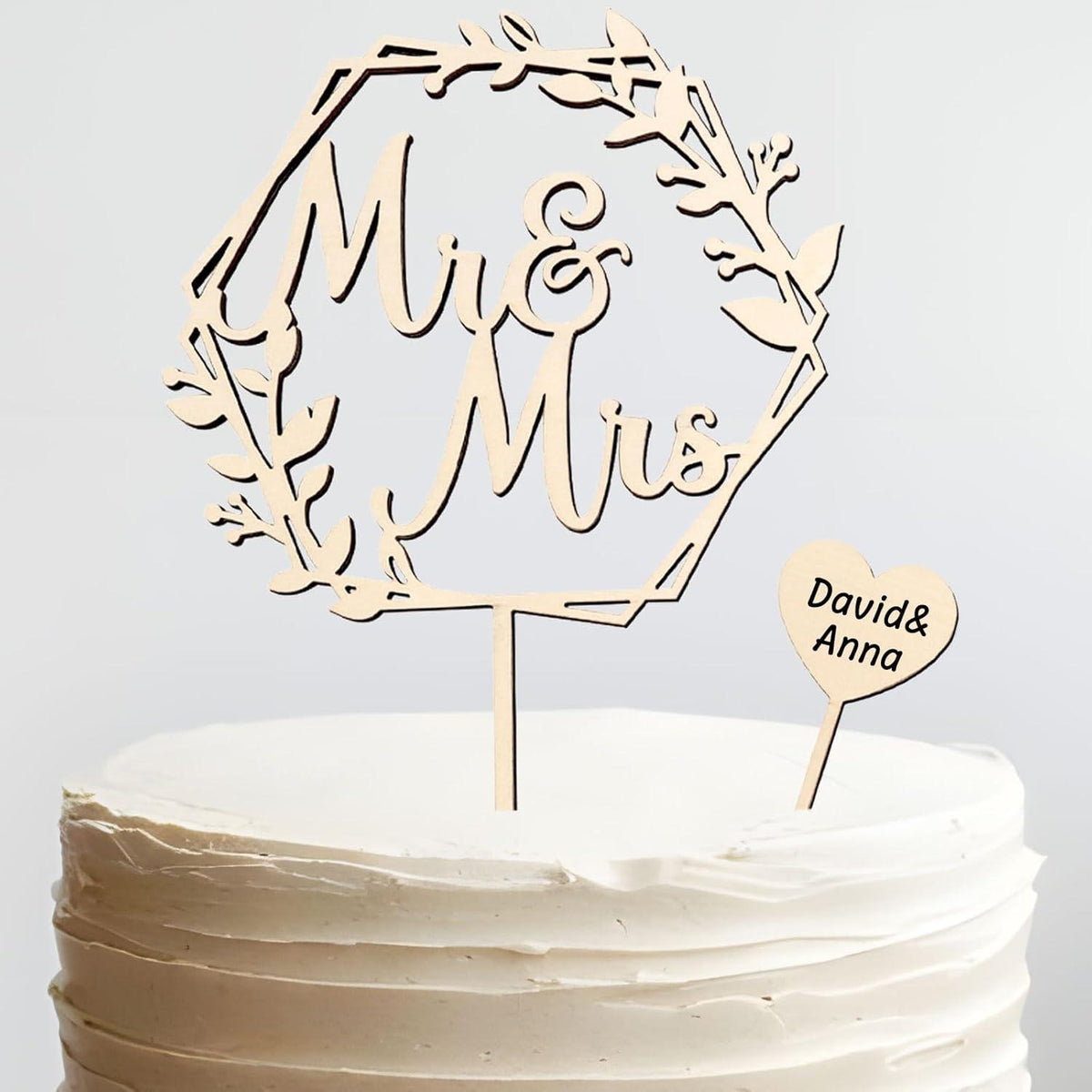 Hochzeitstorte Deko Holz Mr und Mrs Cake Topper Herz Beschriften Hochzeitsdekoration