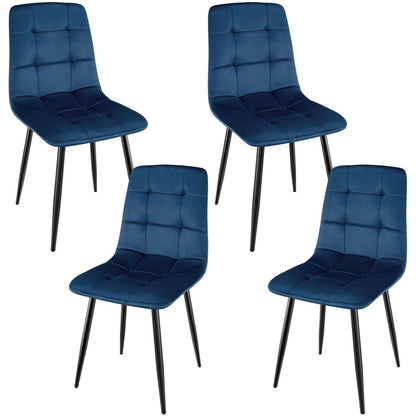 Gepolsterte Esszimmerstühle 4er Set Dunkelblau, Samt & Metallfuß