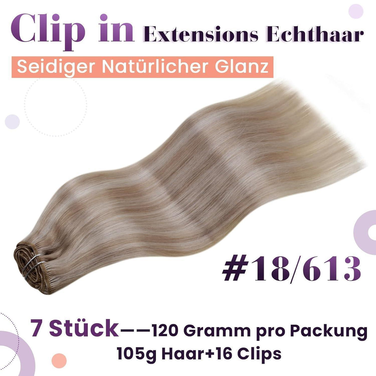 Blond Echthaar Clip-in Extensions 55cm – Remy Haar #18/613