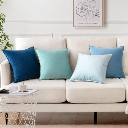 Samt Kissenbezug 50x50 cm - 4er Set Blau für Sofa & Wohnzimmer