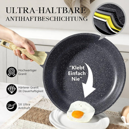 Antihaft Pfanne mit Deckel 28cm Granit beschichtet Induktion Grau