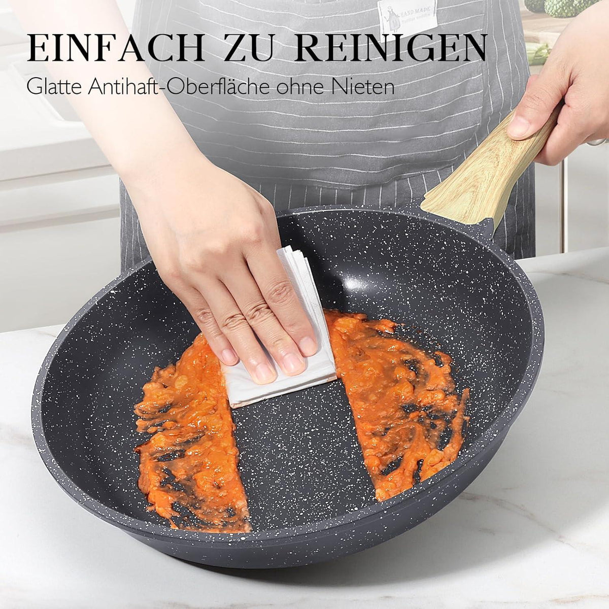 Antihaft Pfanne mit Deckel 28cm, Granit Beschichtung, Induktion, PFOS/PFOA-frei