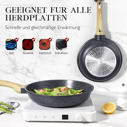 Antihaft Pfanne mit Deckel 28cm Granitbeschichtet für Induktion