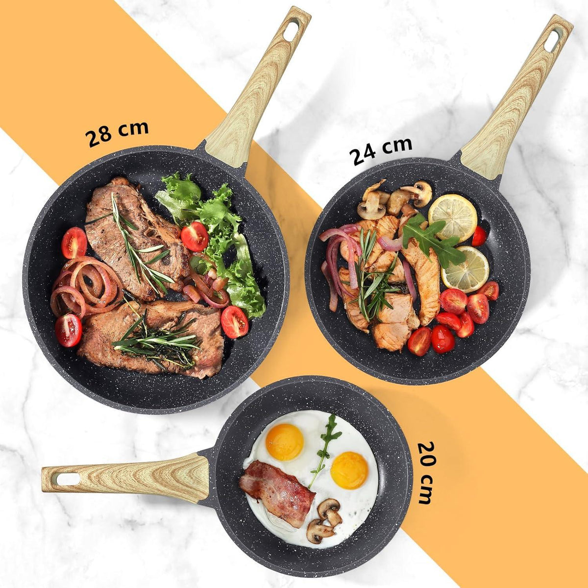 Antihaft Pfanne mit Deckel 28cm, Granit Beschichtung, Induktion, PFOS/PFOA-frei