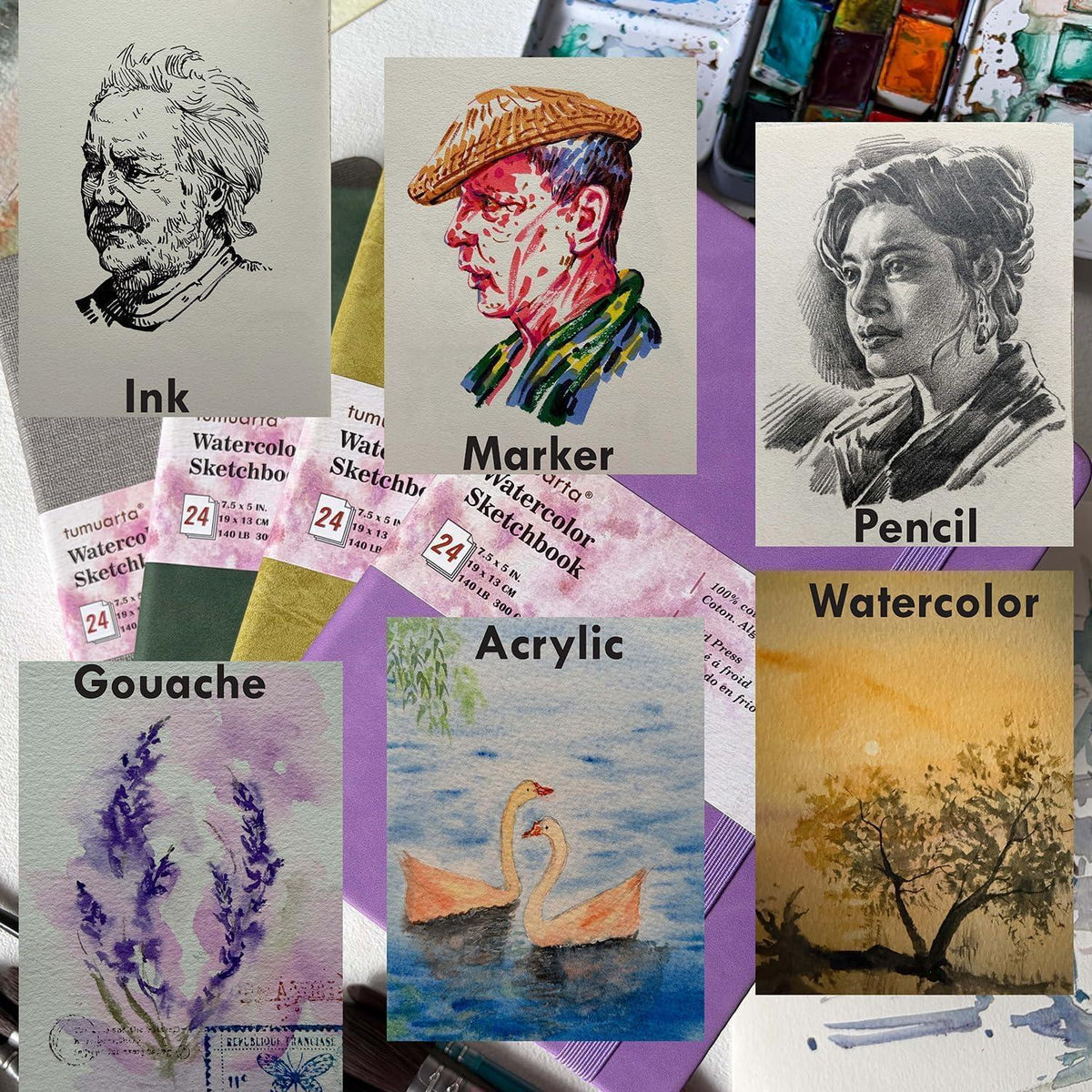 Aquarell Skizzenbuch 15x15 cm – 100% Baumwollpapier