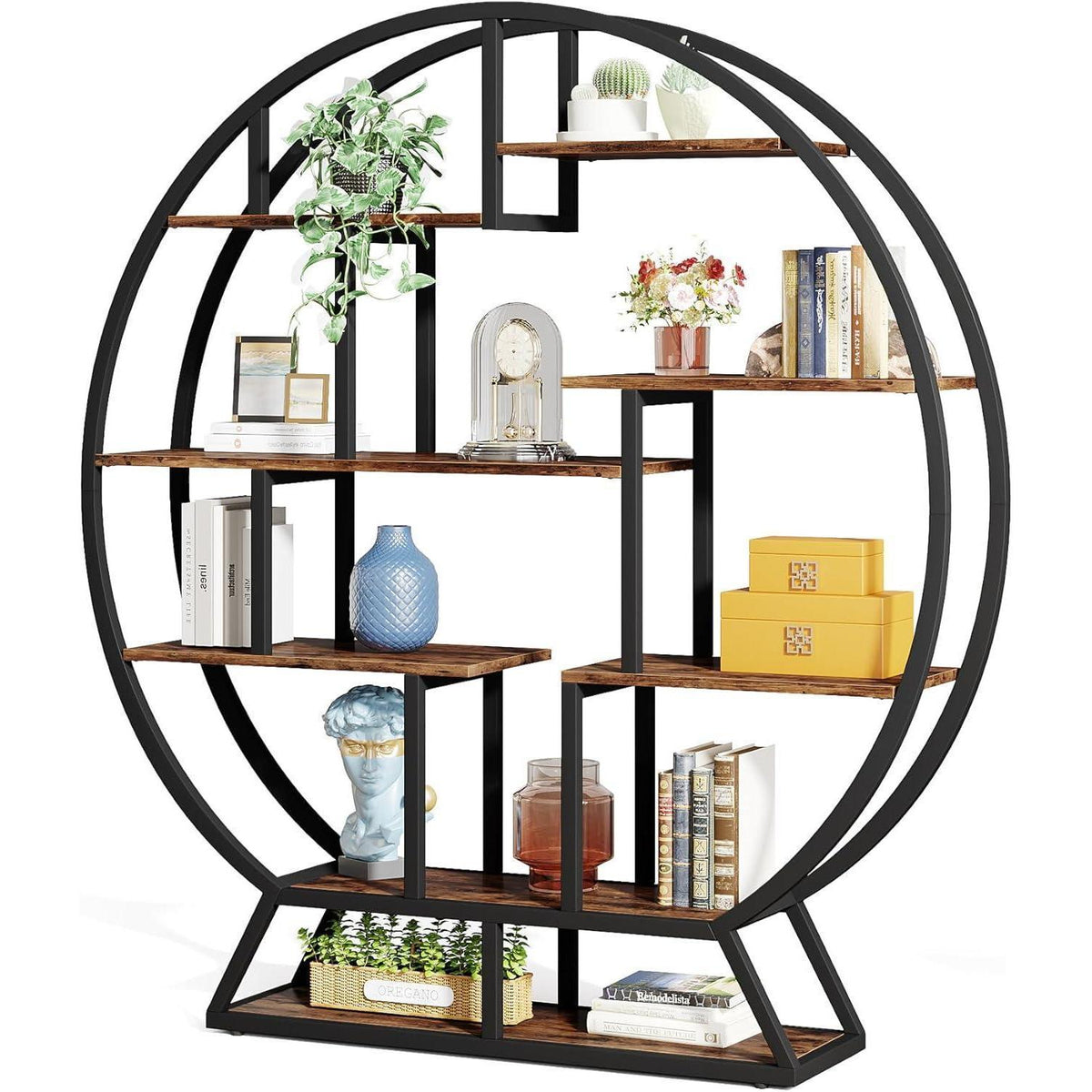 Rundes Bücherregal Industrie-Stil, 5 Etagere, 160cm hoch