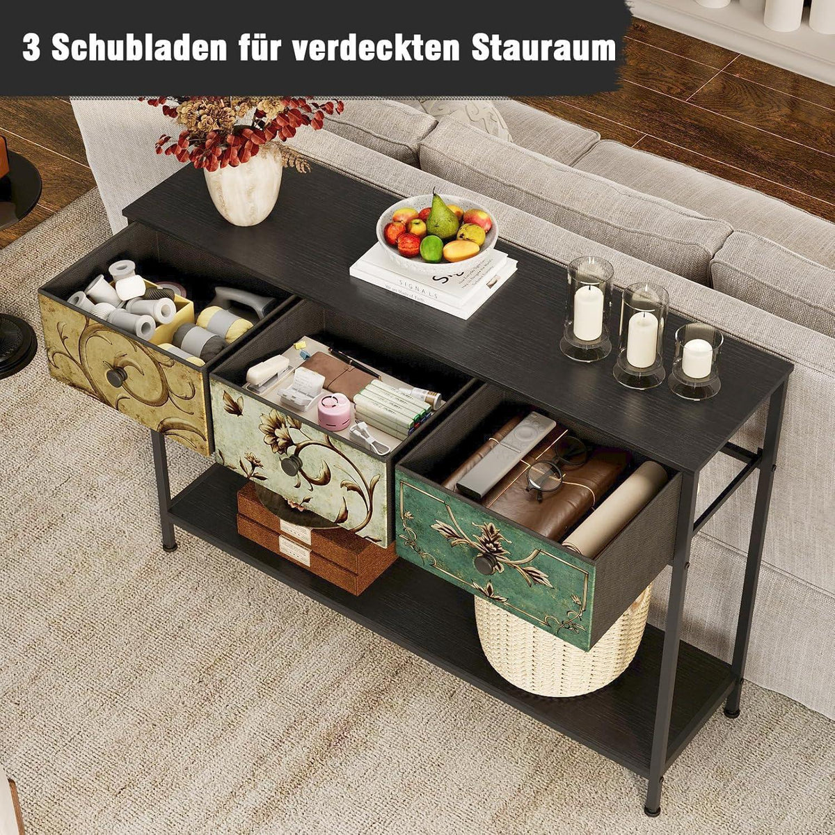 Konsolentisch mit 3 Schubladen – Flurtisch & Beistelltisch Schwarz