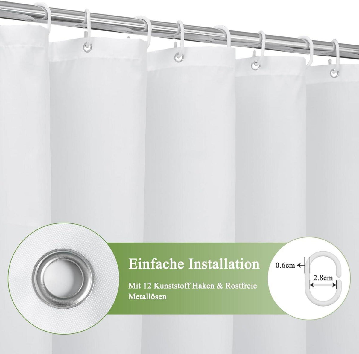 Duschvorhang Textil Grau 180x190cm Wasserdicht Waschbar Antischimmel