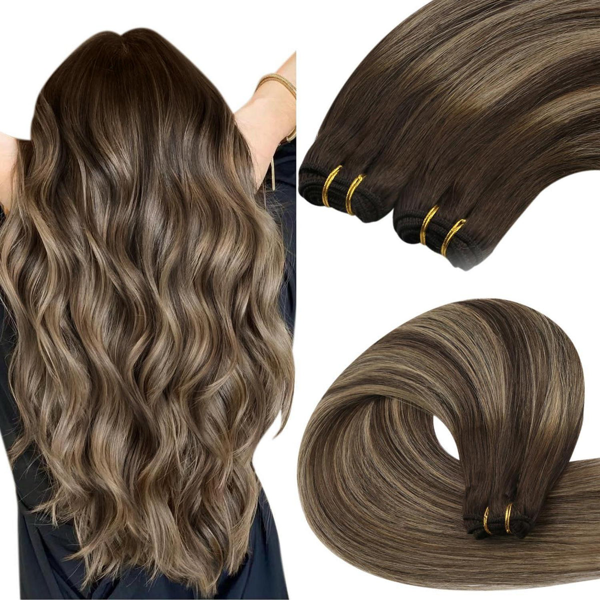 Echthaar Tressen Ombre Braun Blond 55cm 100g