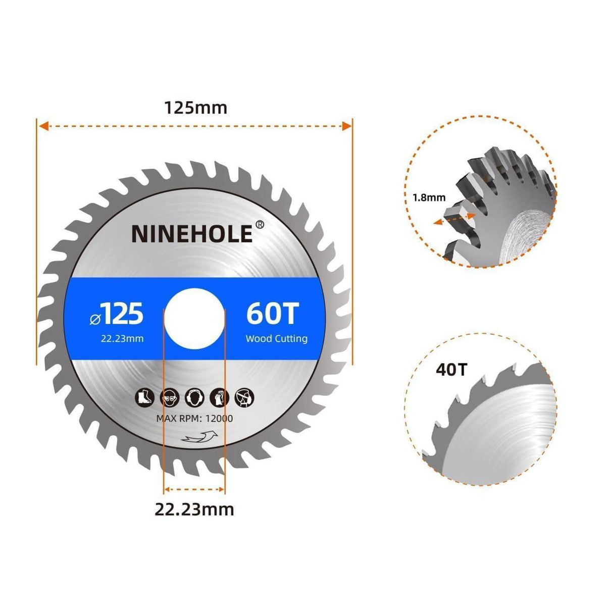 3x Kreissägeblätter 125mm 60T für Holz & Kunststoff
