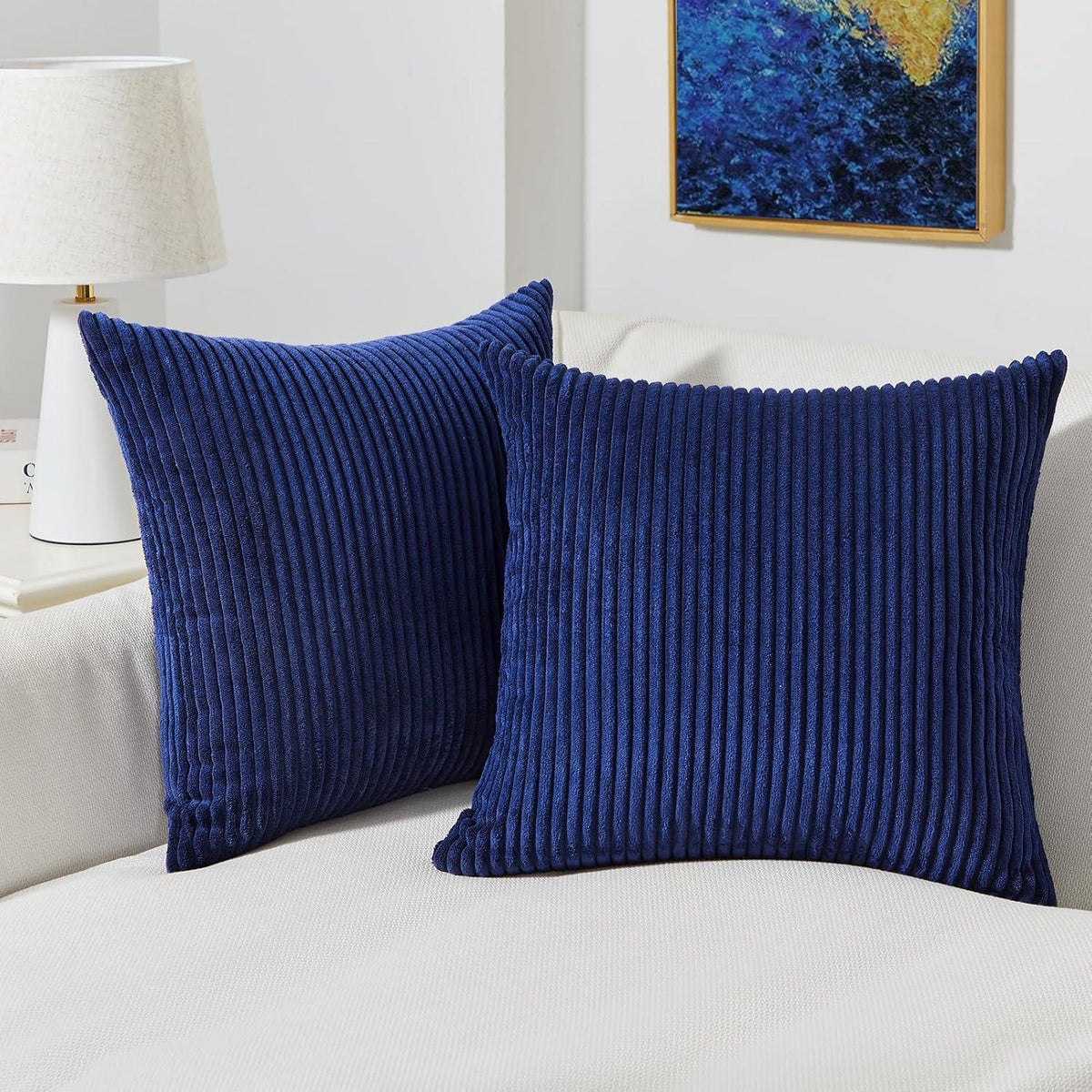 Kissenbezüge 45x45 Blau Kordsamt gestreift 2er Set