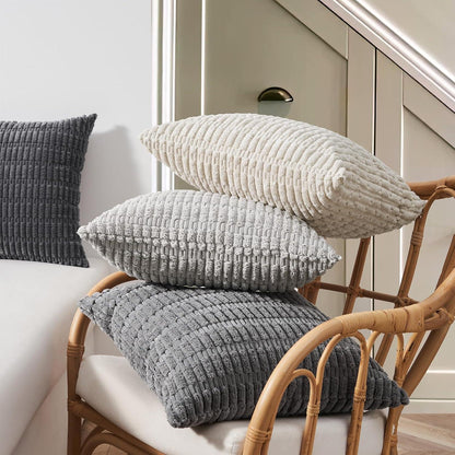 Topfinel 4er Set Kissenbezug 60x60 cm Grau Kordsamt Dekokissen Sofa Schlafzimmer Wohnzimmer