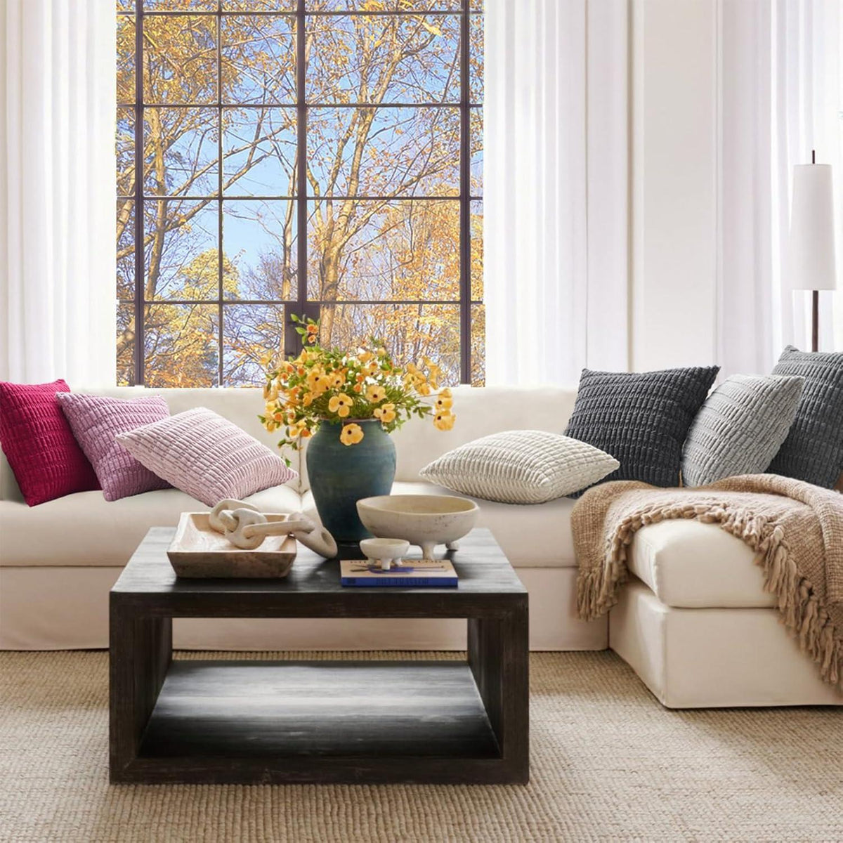 Topfinel 4er Set Kissenbezug 60x60 cm Grau Kordsamt Dekokissen Sofa Schlafzimmer Wohnzimmer