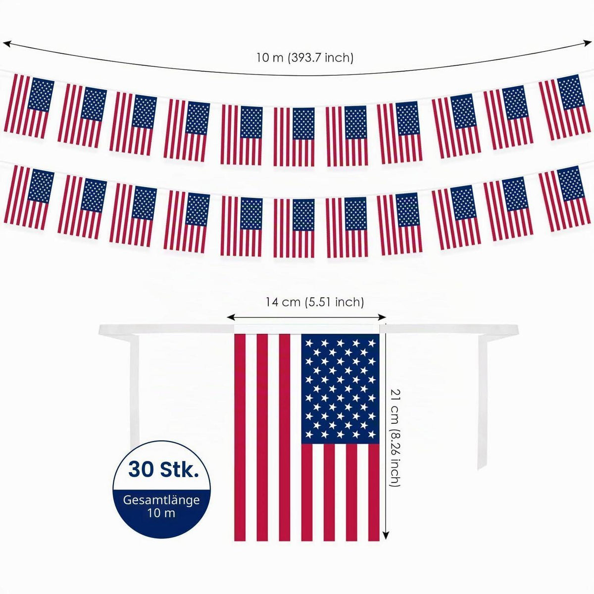 USA Wimpelkette 30 Flaggen – 4. Juli & WM Deko