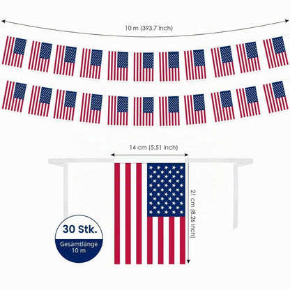 USA Wimpelkette 30 Flaggen – 4. Juli & WM Deko