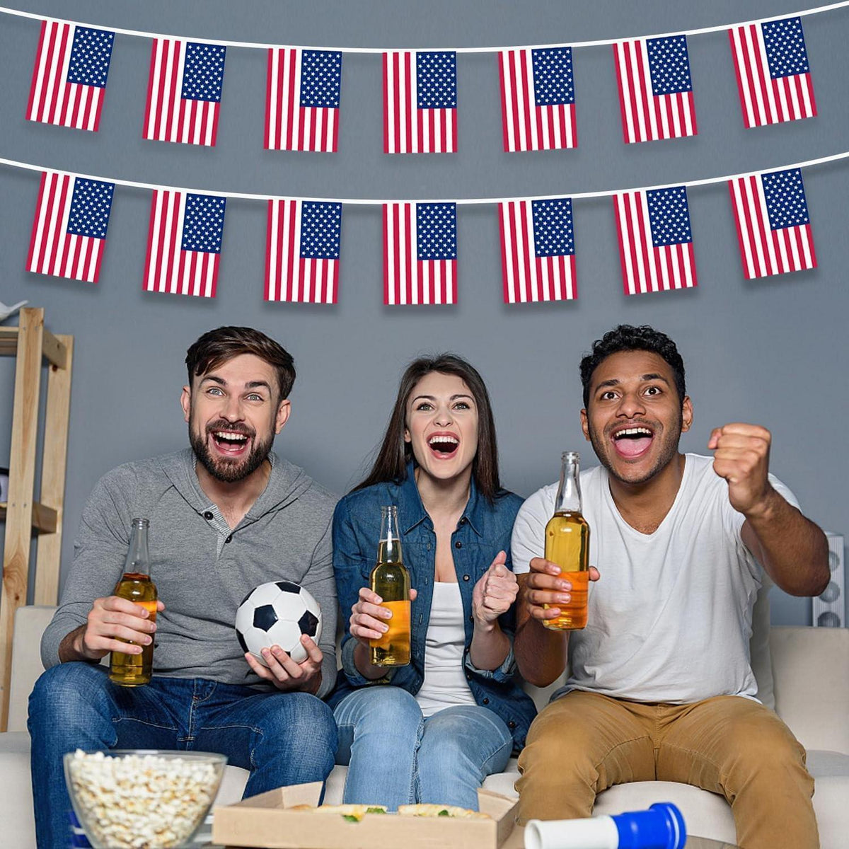 USA Wimpelkette 30 Flaggen – 4. Juli & WM Deko