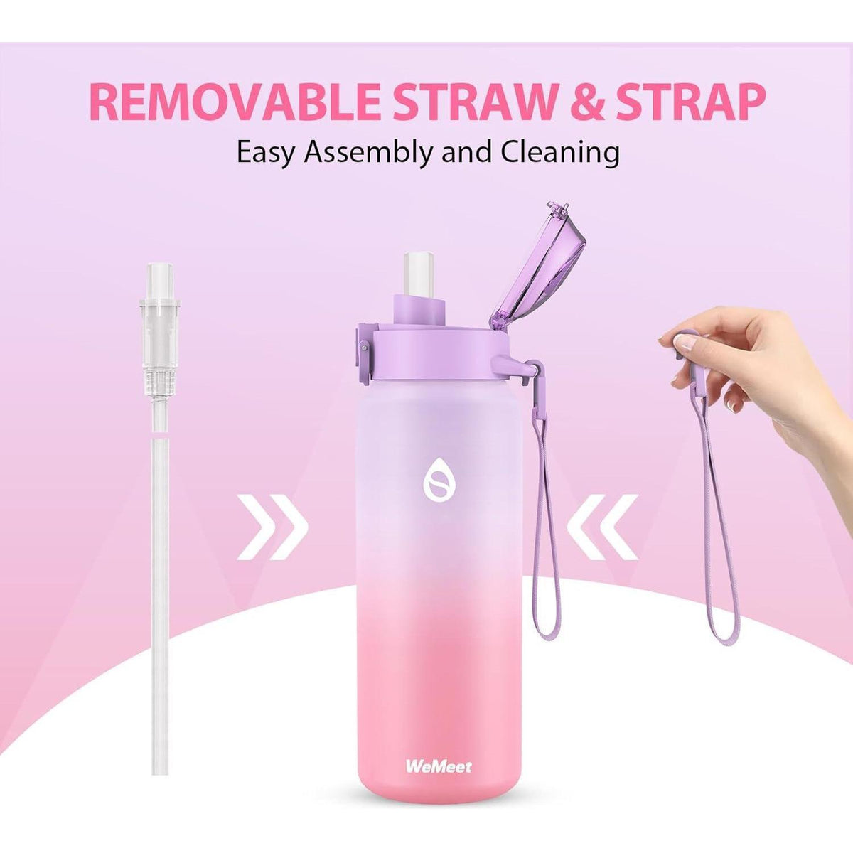 Edelstahl Trinkflasche mit Strohhalm 500ml Lila Rosa