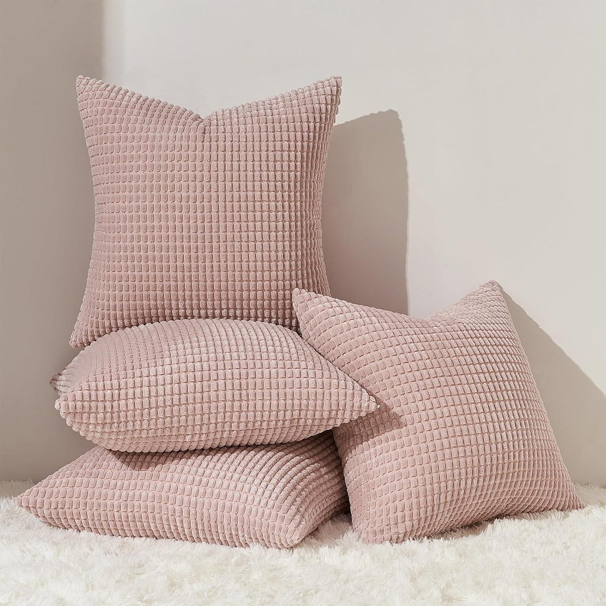 Kissenbezug 45x45 Set 4er Sakura Rosa Cord körnig Dekokissen