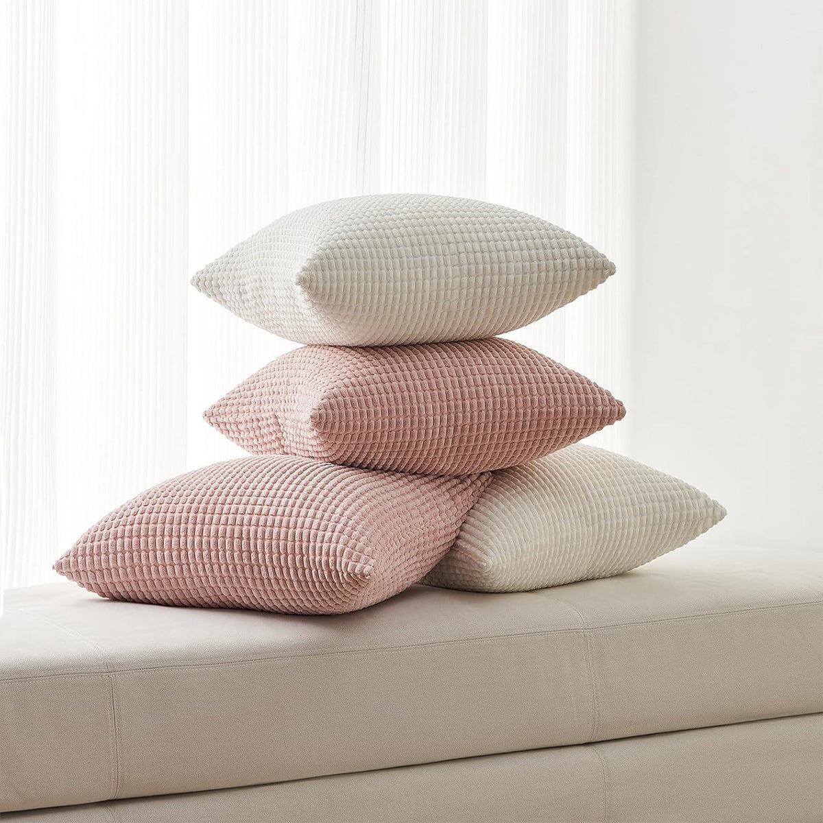 Kissenbezug 45x45 Set 4er Sakura Rosa Cord körnig Dekokissen