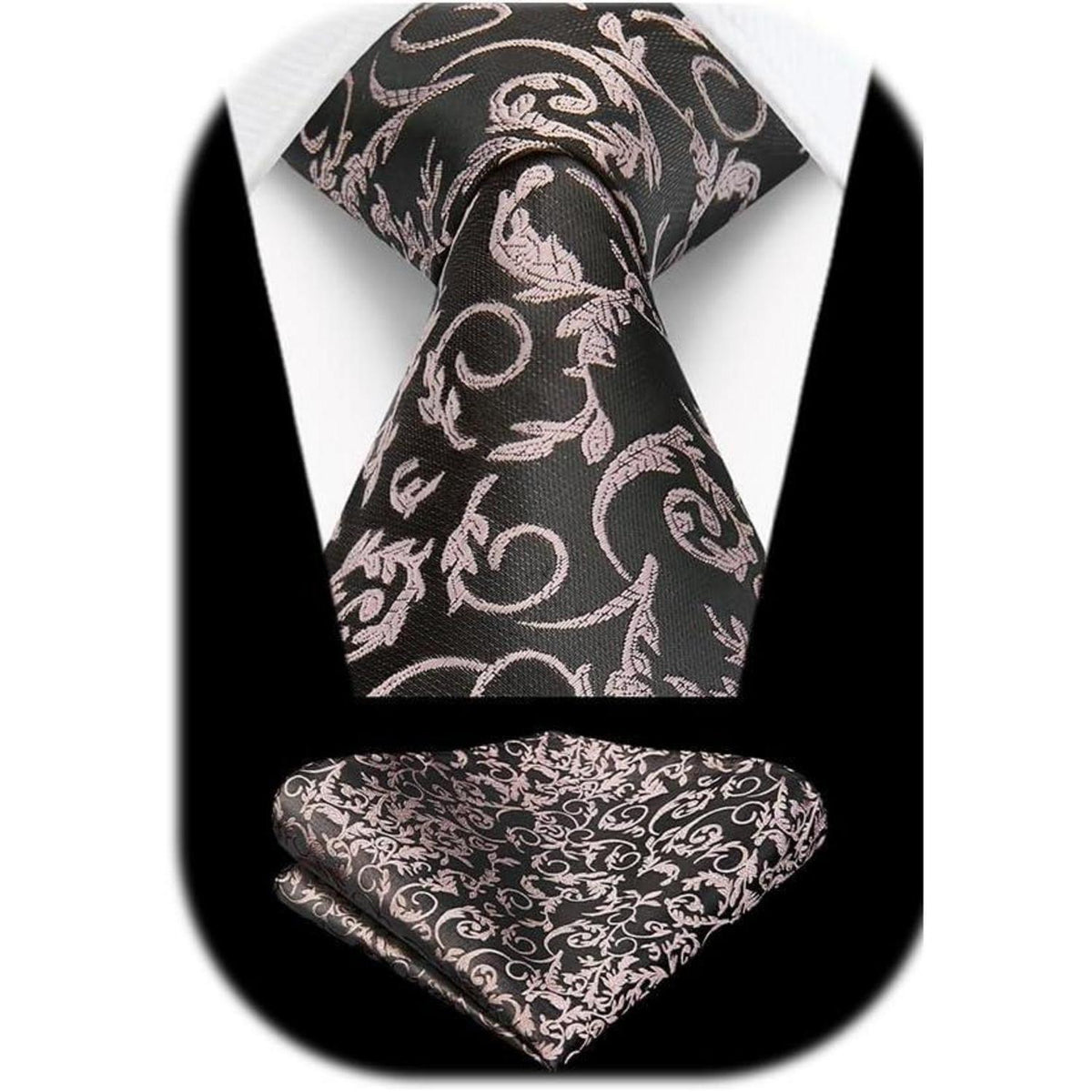 Herren Krawatte & Einstecktuch Set Grau Rosa Formell Hochzeit