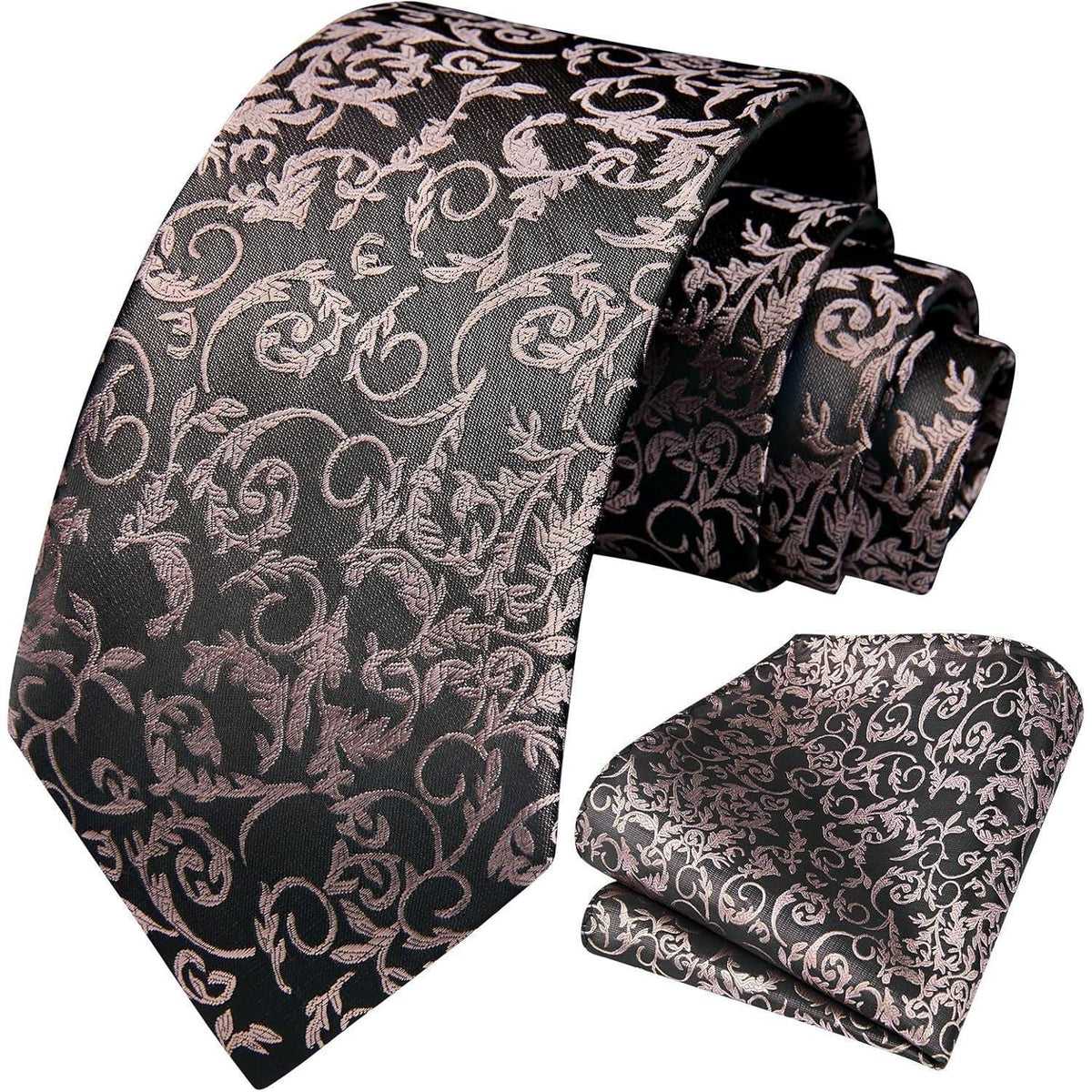 Herren Krawatte & Einstecktuch Set Grau Rosa Formell Hochzeit