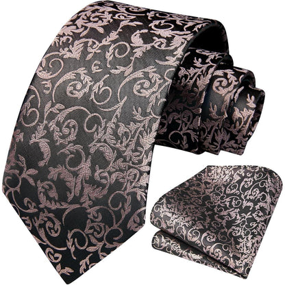 Herren Krawatte & Einstecktuch Set Grau Rosa Formell Hochzeit