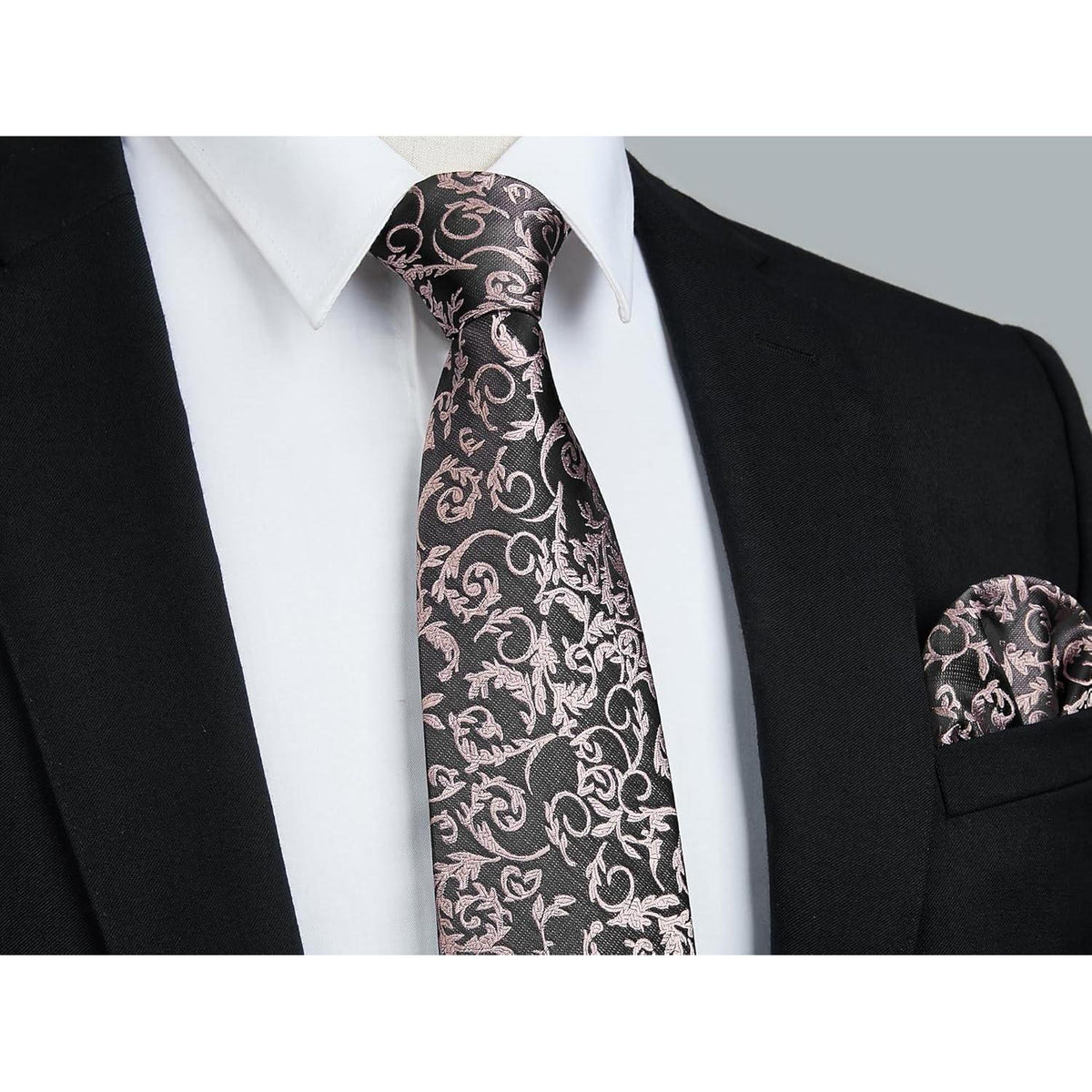 Herren Krawatte & Einstecktuch Set Grau Rosa Formell Hochzeit