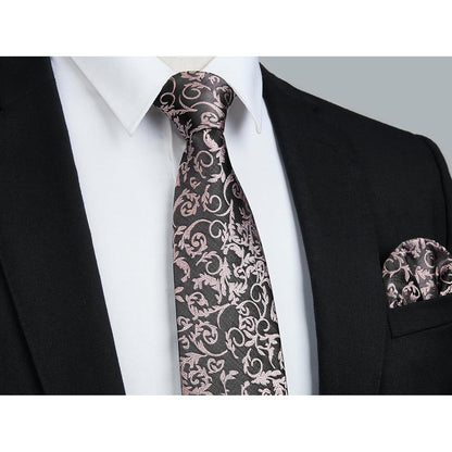Herren Krawatte & Einstecktuch Set Grau Rosa Formell Hochzeit