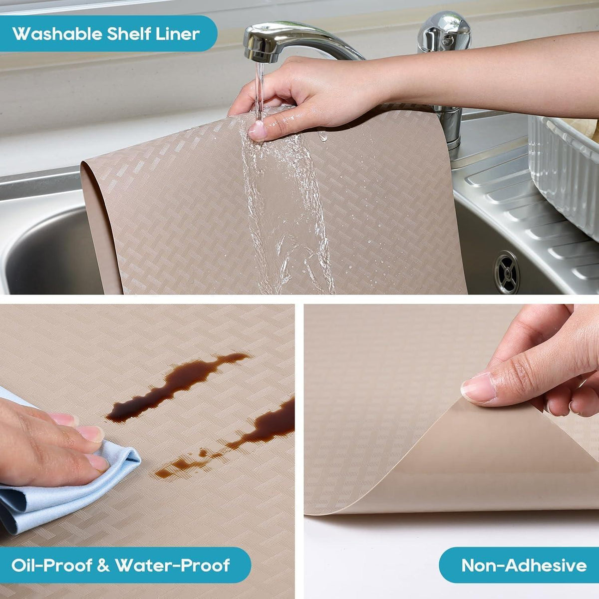 Schubladenmatte Beige EVA 44x200cm Wasserdicht & Rutschfest