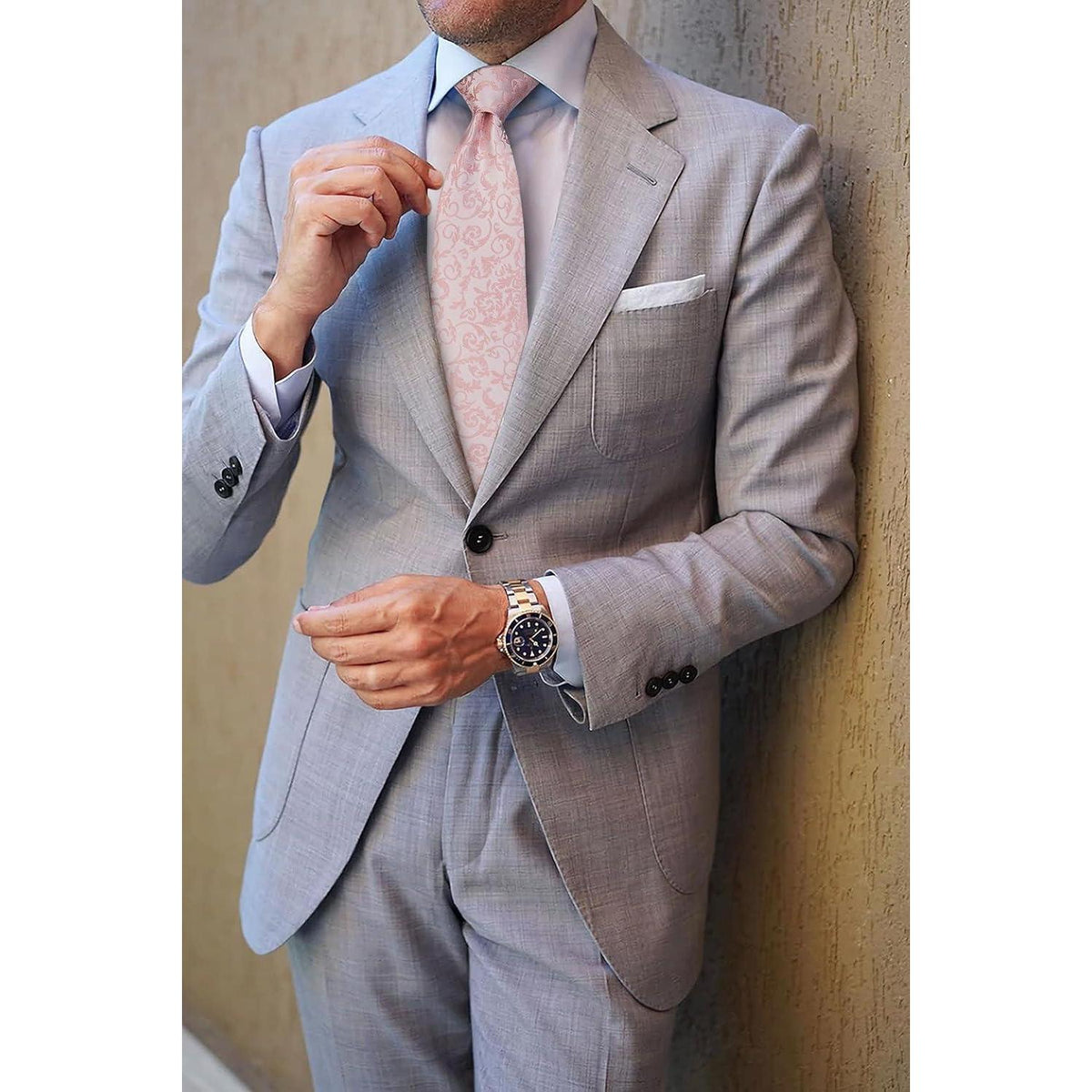 Herren Krawatte & Einstecktuch Set Bady-Rosa Formell