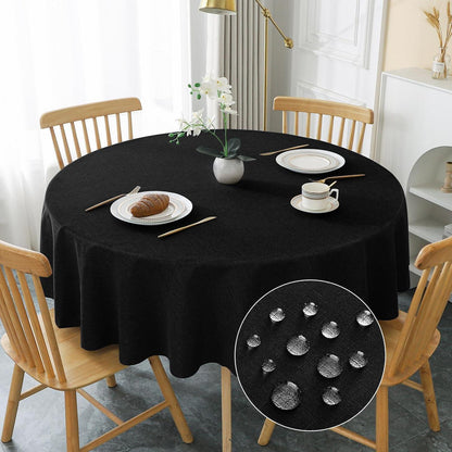 Runde Tischdecke Schwarz Leinenoptik 180cm – Abwaschbar & Kratzfest