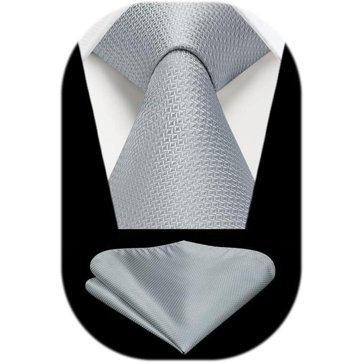 Herren Krawatte & Einstecktuch Set Silber Formell Hochzeit
