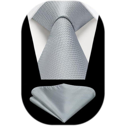 Herren Krawatte & Einstecktuch Set Silber Formell Hochzeit