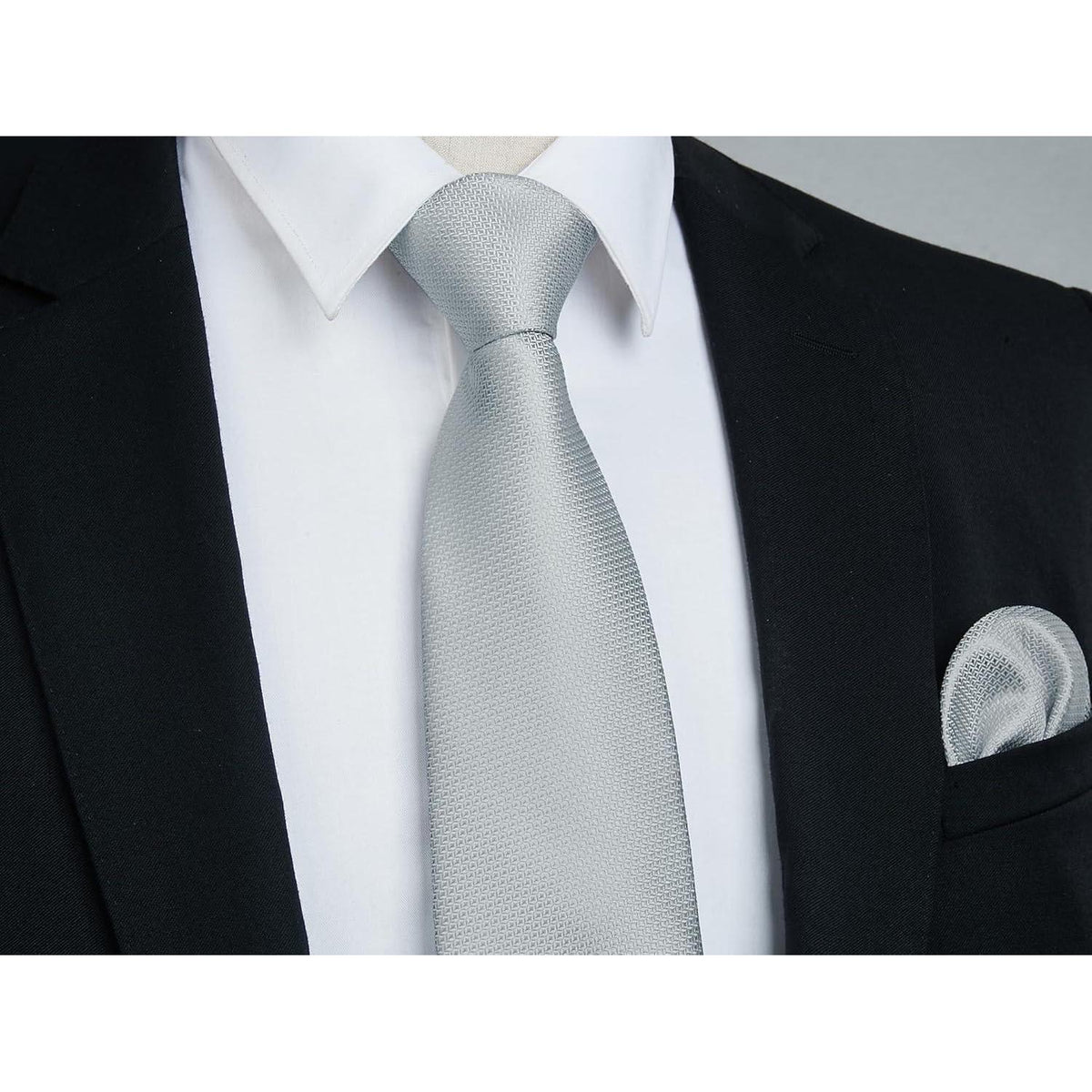 Herren Krawatte & Einstecktuch Set Silber Formell Hochzeit