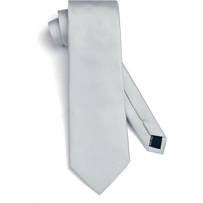 Herren Krawatte & Einstecktuch Set Silber Formell Hochzeit