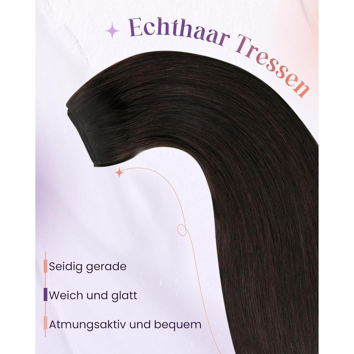 Echthaar Tressen Zum Einnähen Dunkelbraun 50g, 50cm