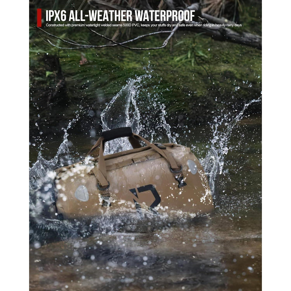 Wasserdichte Motorrad Gepäckrolle 50L – Braun