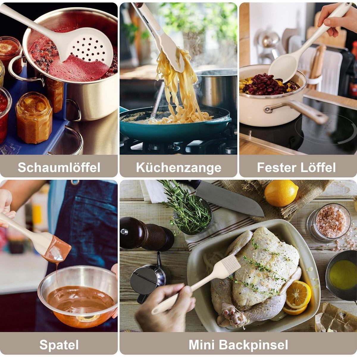 25-tlg. Silikon Küchenhelfer Set mit Haken & Behälter