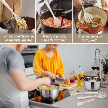 9-teiliges Silikon Küchenhelfer Set Khaki, Hitzebeständig & Antihaft