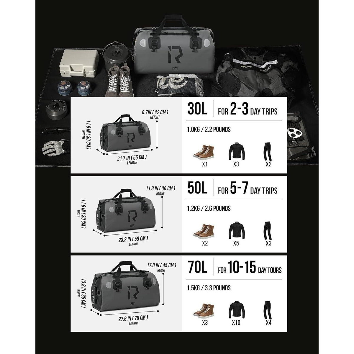 Motorrad Hecktasche 50L wasserdicht mit Rolltop