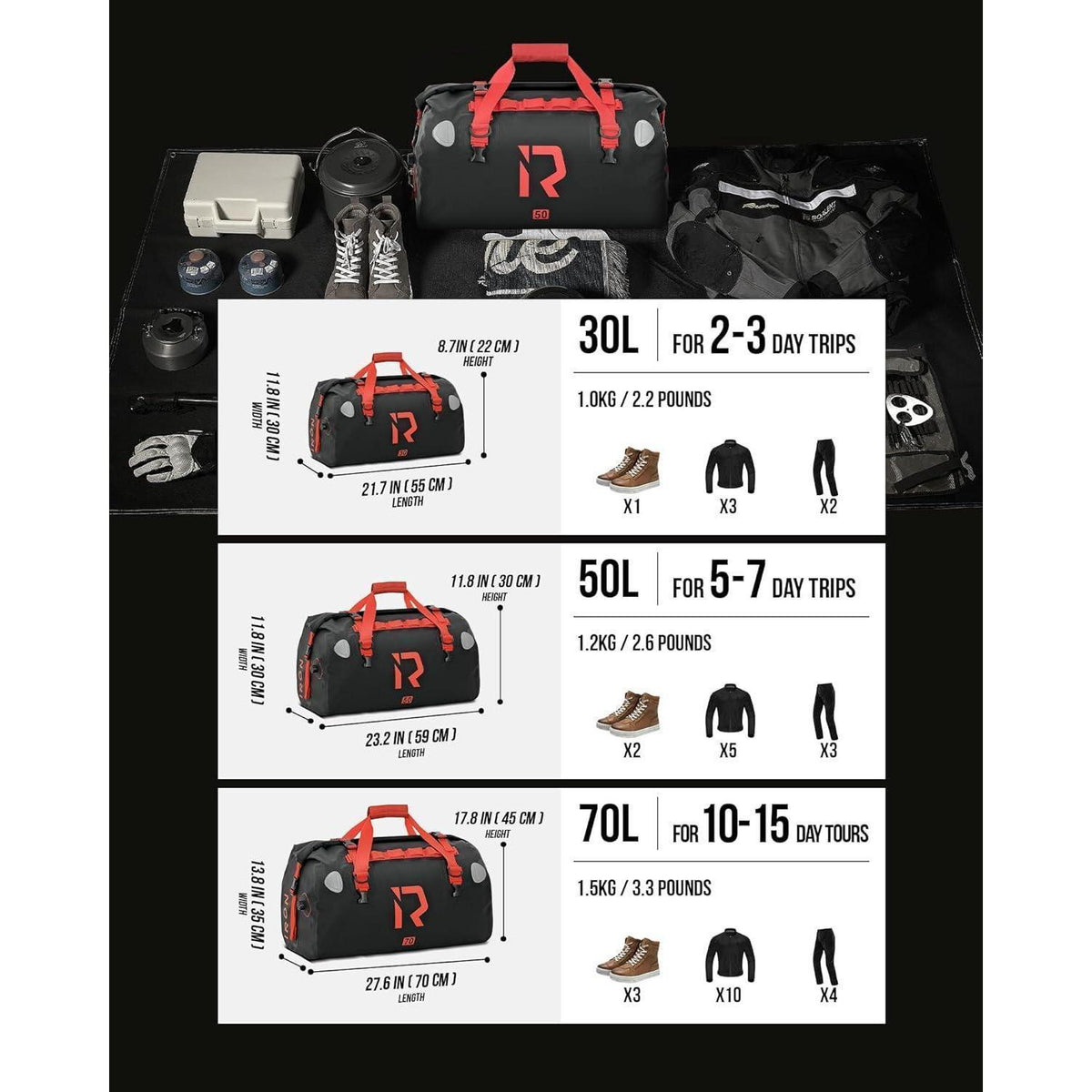 Motorrad Hecktasche 70L wasserdicht mit Rolltop