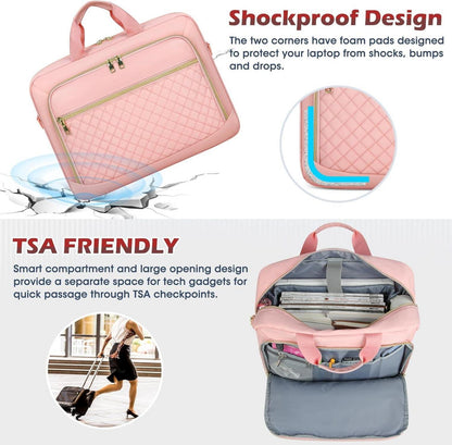 NEWHEY Laptoptasche 17,3 Zoll für Damen Business Notebook Tasche Wasserdichte Umhängetasche Rosa