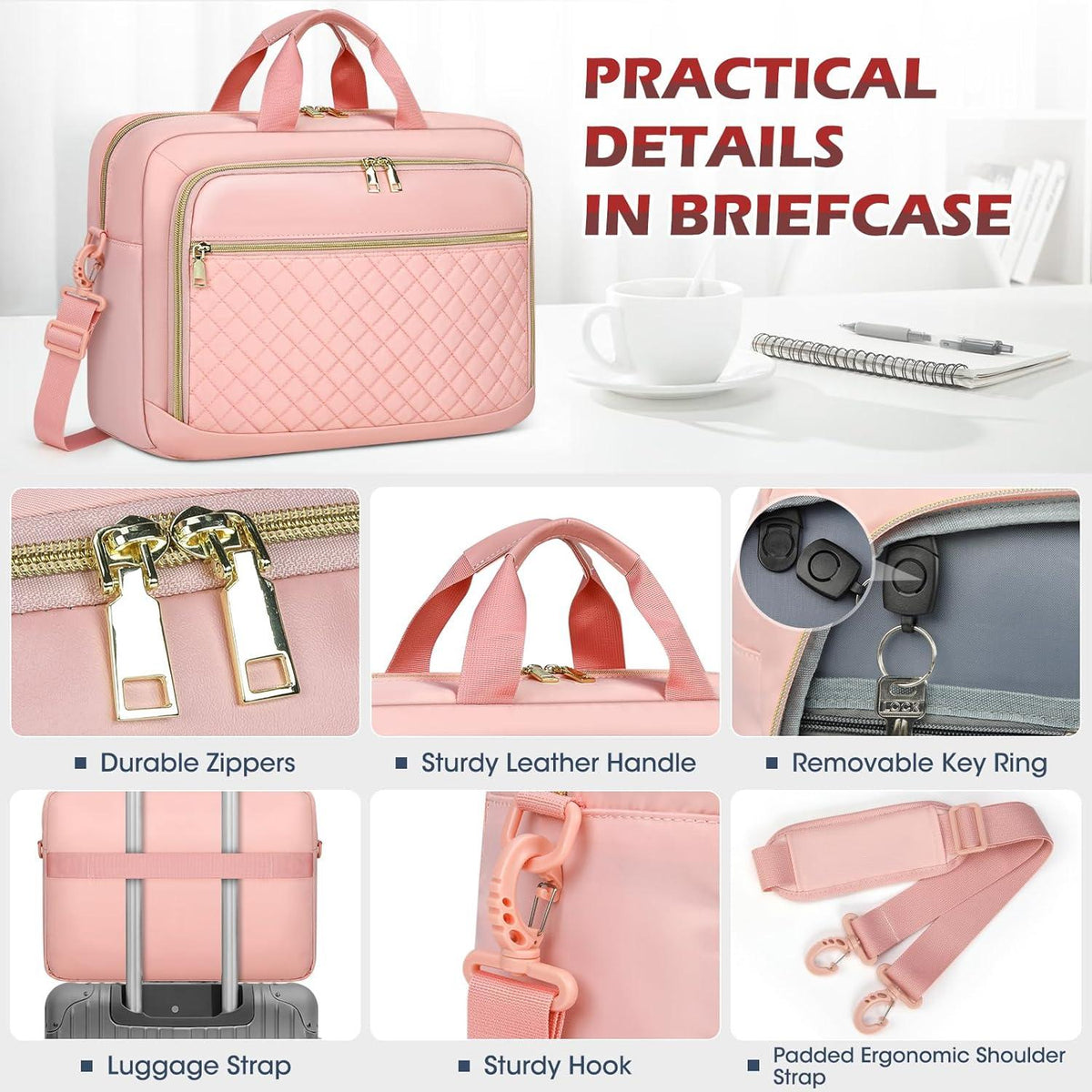 Laptoptasche 17,3 Zoll Damen Business Notebook Umhängetasche Rosa
