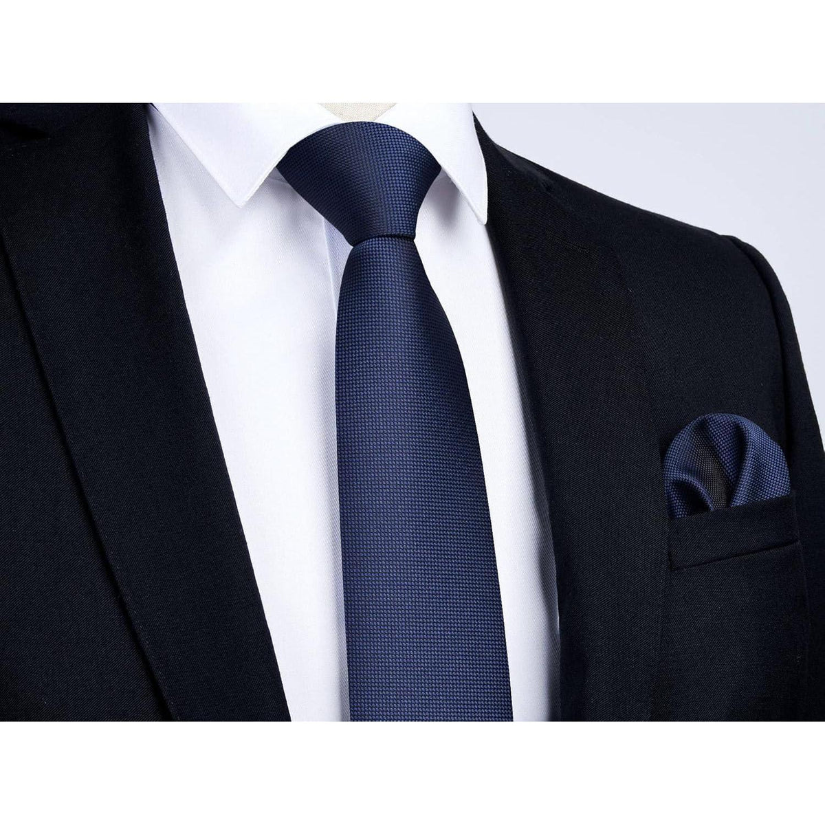Herren Krawatten Set mit Einstecktuch, Navy Blau