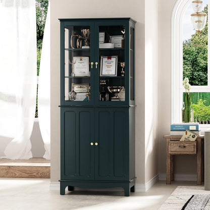Freistehender Küchenschrank mit Glastür, Grün