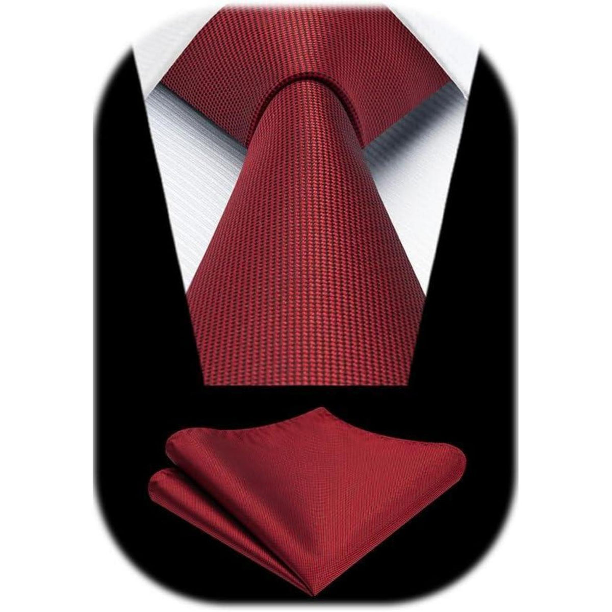 Krawatten-Set Herren Unifarben mit Einstecktuch Rot